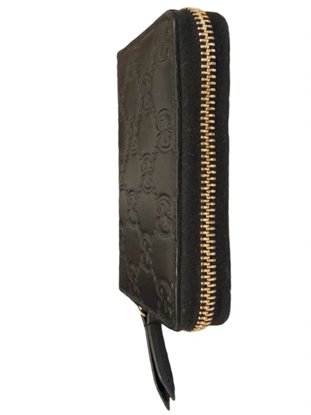 Gucci Black Leather Card Case with Embossed Logo Guccissima